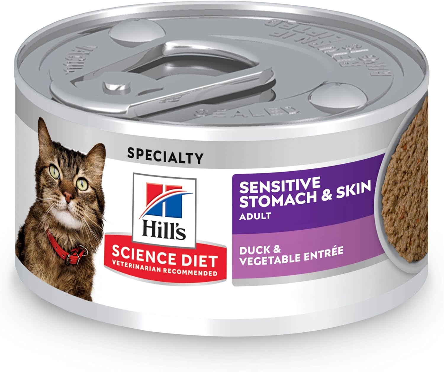 Hill'S Science Diet Sensitive Stomach & Skin, Adult 1-6, Stomach & Skin Sensitivity Support, Wet Cat Food, Duck & Vegetables Minced, 2.9 Oz Can, Case Of 24