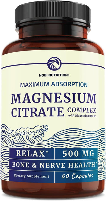 Magnesium Citrate Complex 500 Mg For Calm, Relaxation, Constipation & Digestion Health Support | High Absorption Magnesium Supplement With Elemental Magnesium Oxide | Non-Gmo, Soy-Free | 60Ct