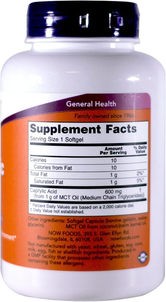 Now Foods Caprylic Acid 600mg, 100 Softgels - (Pack of 2)