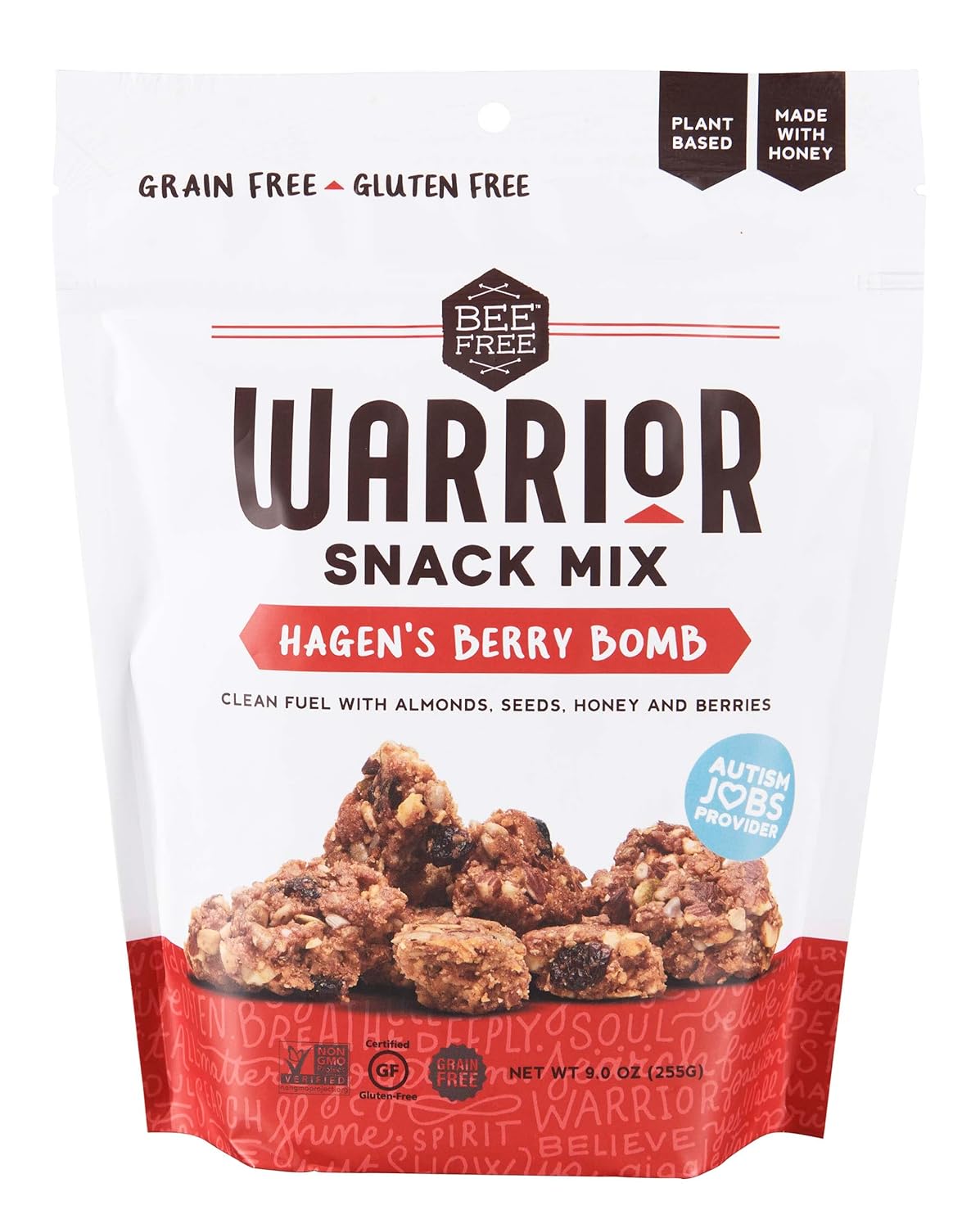 Beefree Warrior Mix Gluten Free Granola - Soft Chunky Granola Bites | Paleo Granola, Low Carb, Grain Free, Preservative Free, Oat Free | Granola For Yogurt, Low Calorie Snacks | Hagen’S Berry Bomb, One 9 Ounce Bag