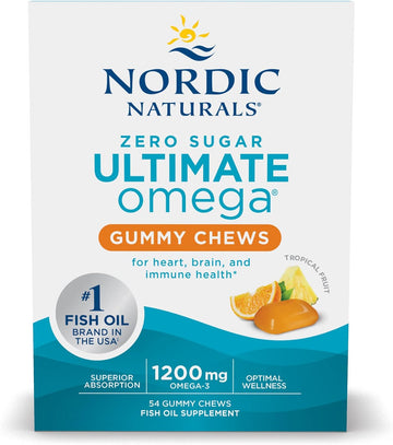 Nordic Naturals Zero Sugar Ultimate Omega Gummy Chews, Tropical Fruit, 54 Gummies, Supports Heart, Brain, and Immune Health, Non-GMO, Vegetarian, 27 Servings