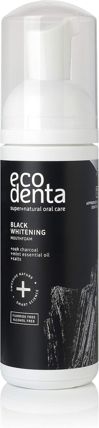 Ecodenta Foaming Mouthwash To Fight Bad Breath - Mouth Foam With Activated Charcoal - Teeth Whitening Mouth Wash - Alcohol Free Fluoride - Antibacterial, 150Ml