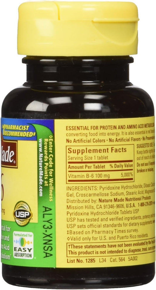 Nature Made Vitamin B-6 100 Mg, Tablets, 100-Count (Pack of 2)
