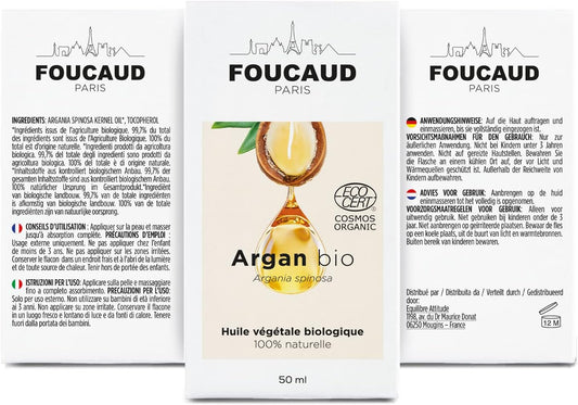 Foucaud - Vegetable Oil From Argan - Argania Spinosa - Organic - 100% Natural - Regenerating - Beautifying - Strengthening - 50 Ml - French Brand Since 1946