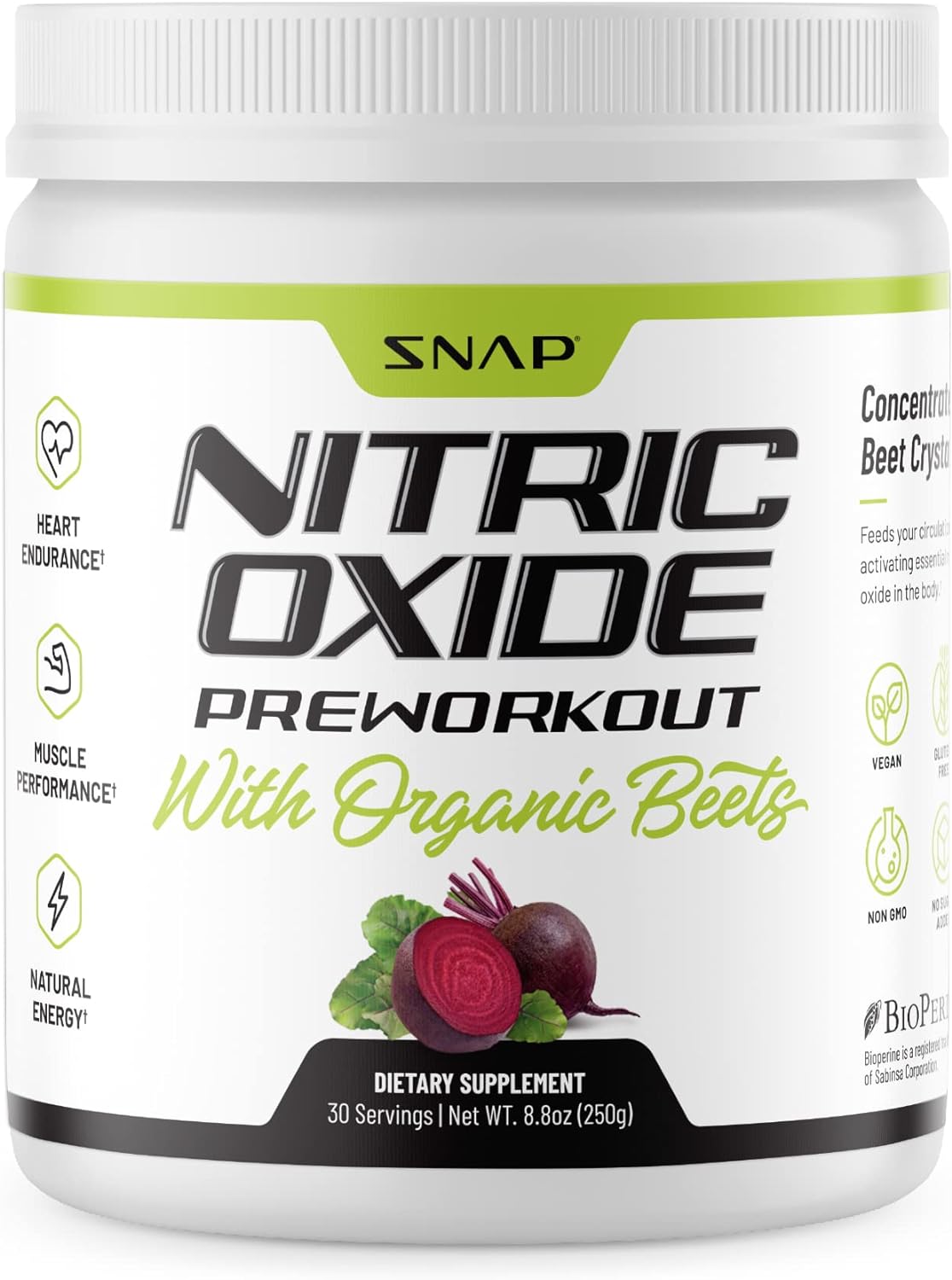 Snap Supplements Preworkout Beet Root Powder, Nitric Oxide Pre Workout With Organic Beets, 250G (30 Servings)