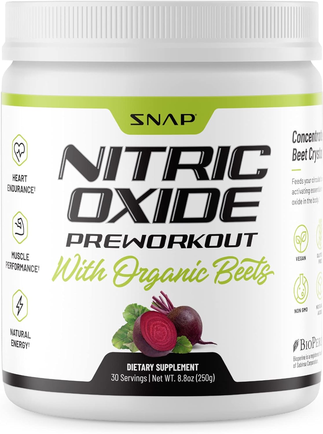 Snap Supplements Preworkout Beet Root Powder, Nitric Oxide Pre Workout with Organic Beets, 250g (30 Servings)