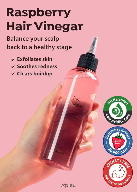 A’Pieu Raspberry Hair Vinegar Rinse 6.76 Fl Oz - Scalp Treatment For Balanced Ph, Shiny Hair | Korean Hair Care I Clarifies & Encourages Growth | Dandruff & Oil Control