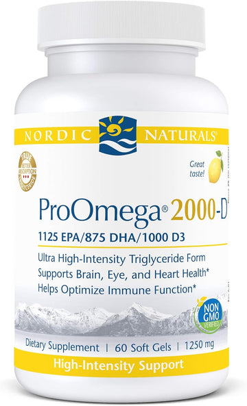 Nordic Naturals Proomega 2000-D - Fish Oil, 1125 Mg Epa, 875 Mg Dha, 1000 Iu Vitamin D3, High-Intensity Support For Cardiovascular, Neurological, Eye, And Immune Health*, Lemon Flavor, 60 Soft Gels