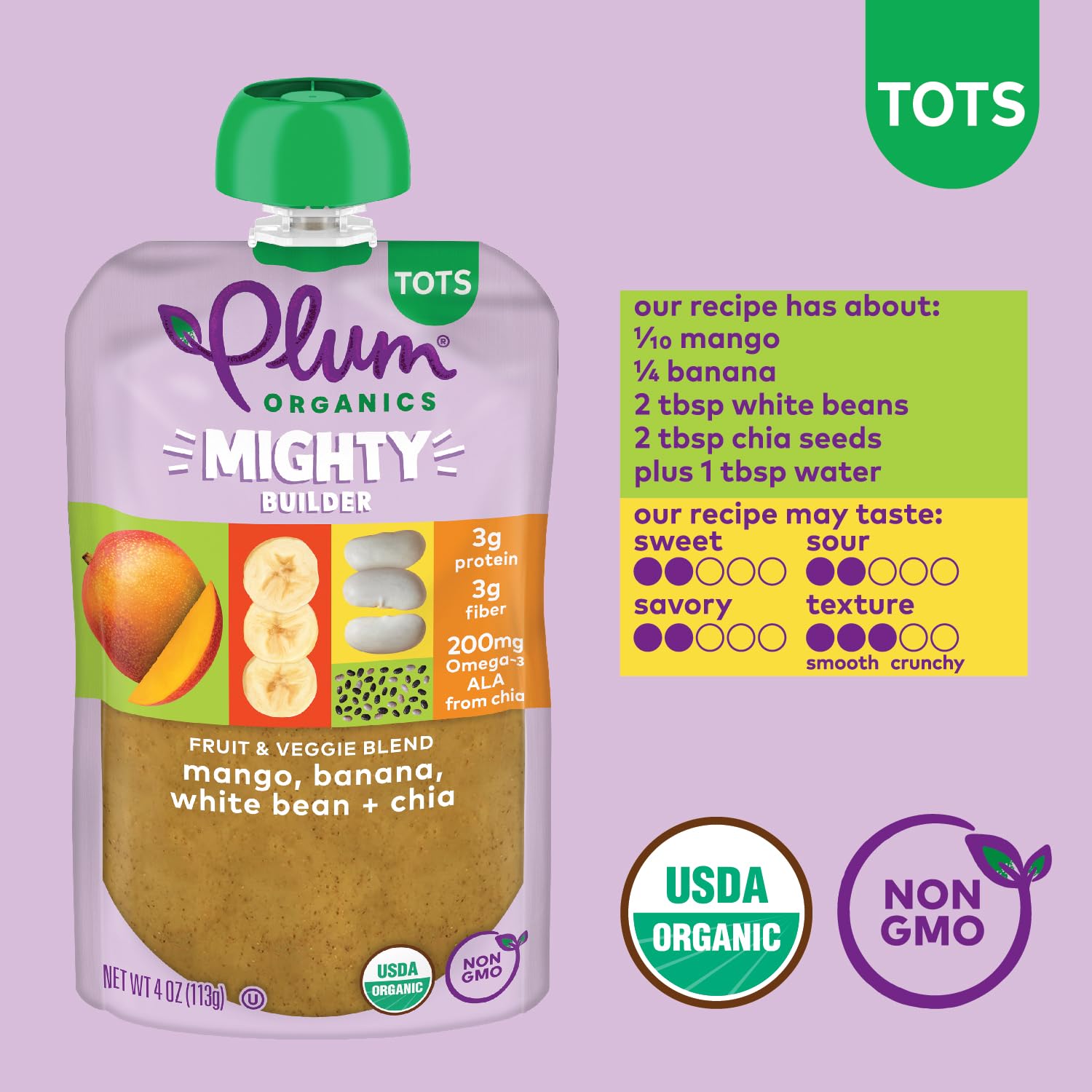 Plum Organics Tots Baby Food Meal Variety Packs - Mighty 4/Mighty Morning Pouches, 3 Flavors (18 Pack) & Mighty Builder Pocuhes, 3 Flavors (18 Pack)