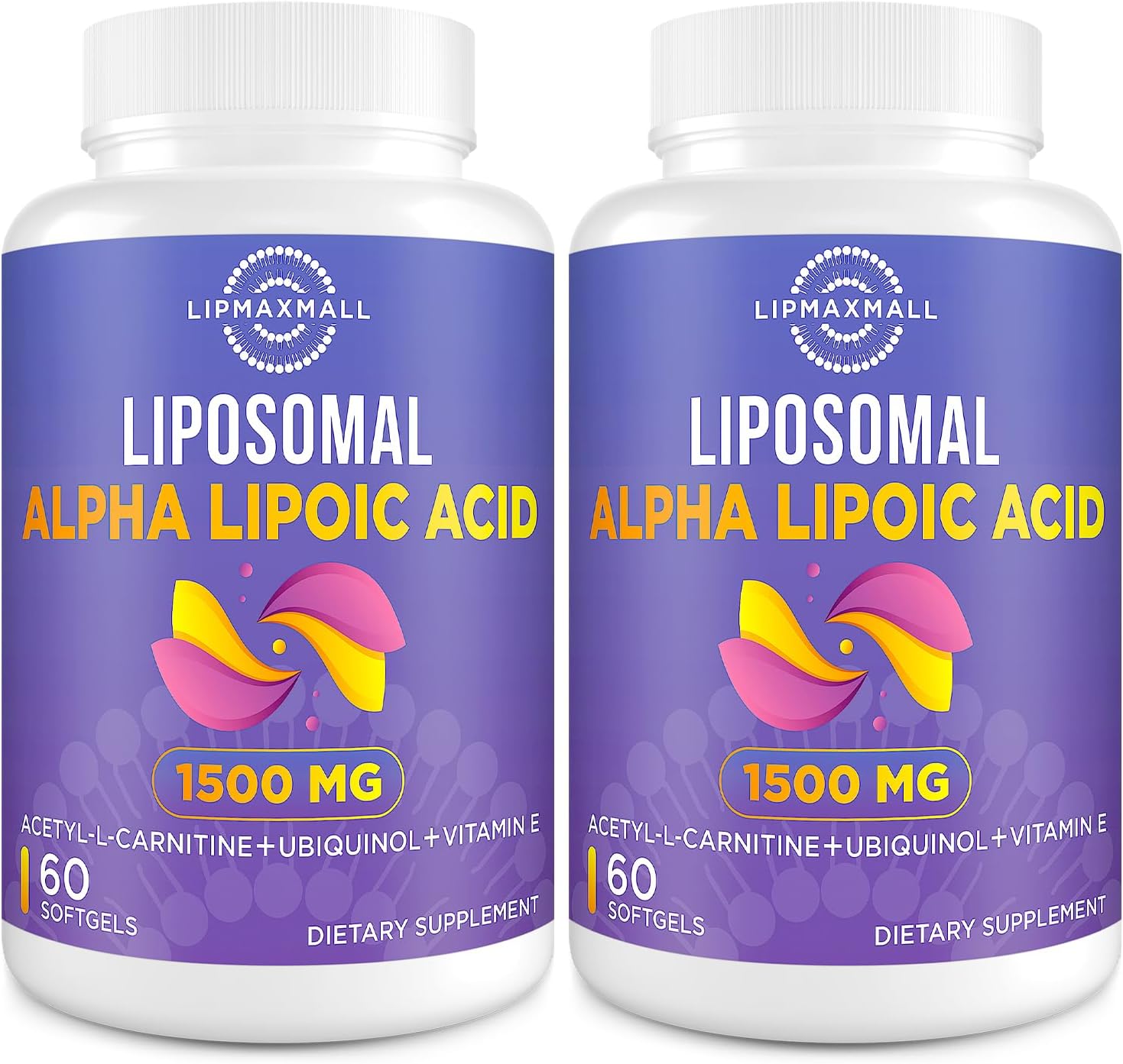 Liposomal Alpha Lipoic Acid 1500Mg - With Acetyl-L-Carnitine 900Mg & Ubiquinol 100Mg & Vitamin E 15Mg?Ala Supplement For Antioxidants Glucose Metabolism Nerve Energy,60 Softgels (2 Bottle)