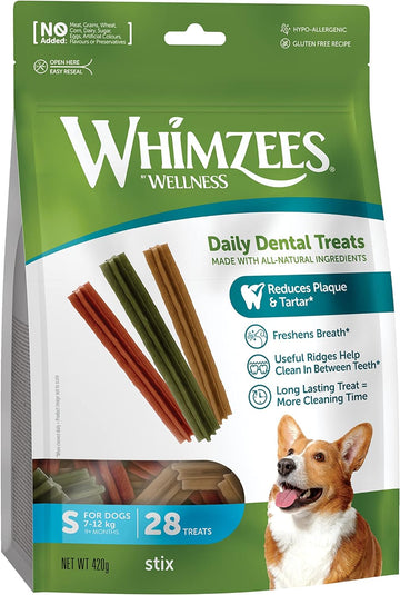 WHIMZEES By Wellness Stix, Natural and Grain-Free Dog Chews, Dog Dental Sticks for Small Breeds, 28 Pieces, Size S?WHZ316EU