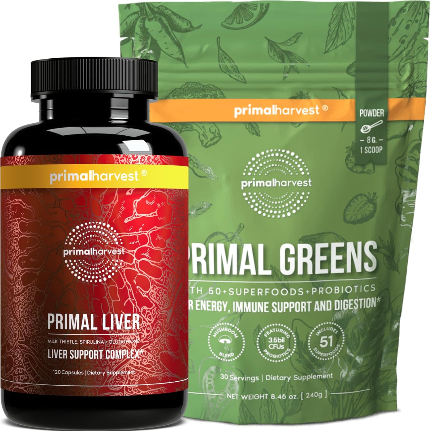 Primal Harvest Liver & Greens Powder Supplements For Women And Men, Bundle