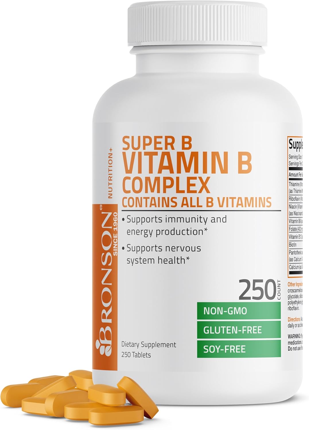 Bronson Vitamin B Complex (Vitamin B1, B2, B3, B6, B9 - Folic Acid, B12), 250 Tablets