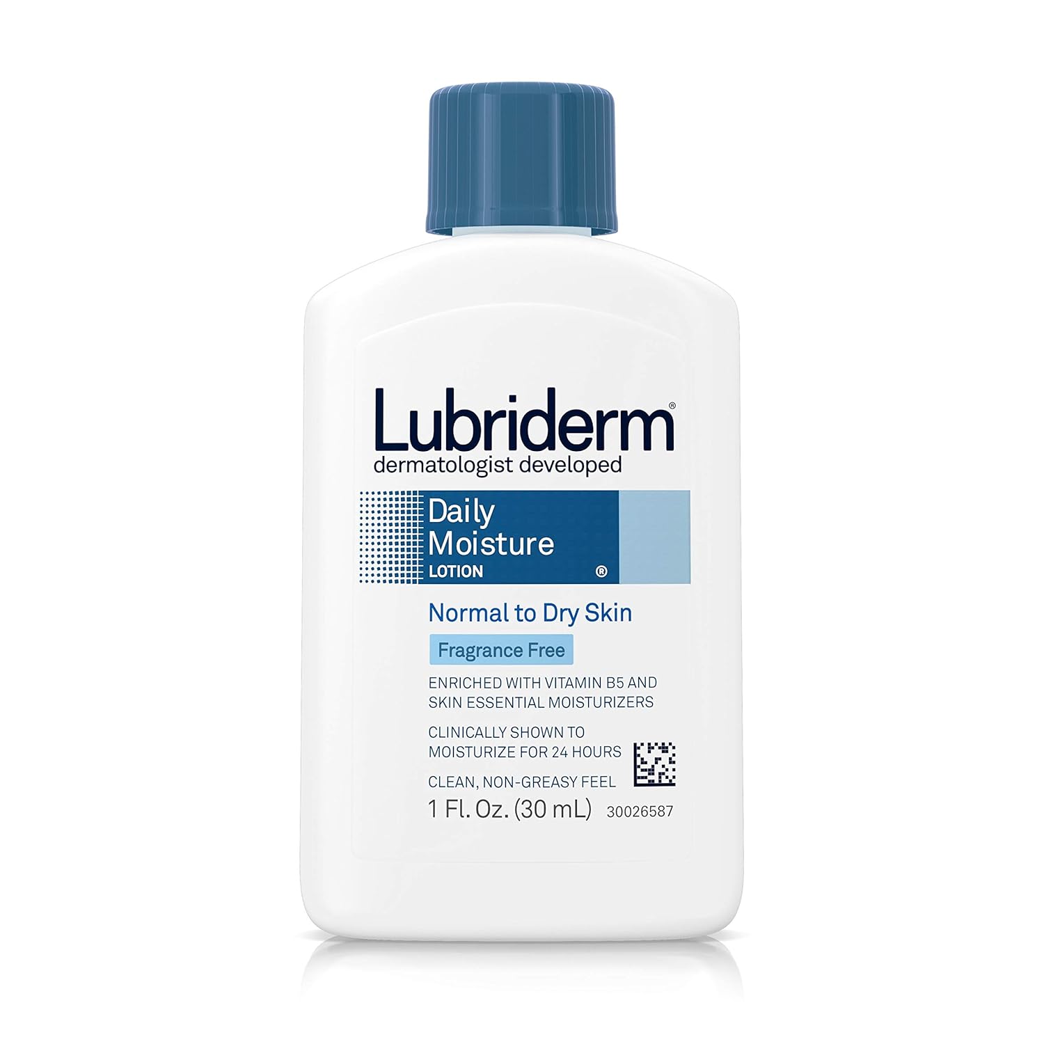 Lubriderm Daily Moisture Hydrating Unscented Body Lotion With Pro-Vitamin B5 For Normal-To-Dry Skin For Healthy-Looking Skin, Non-Greasy And Fragrance-Free Lotion, 1 Fl. Oz