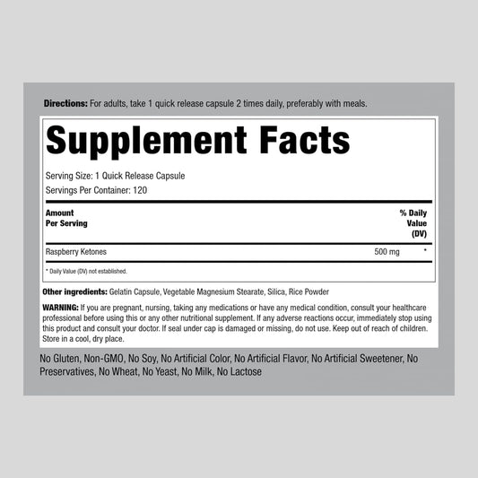 Piping Rock Raspberry Ketones Capsules | 500Mg | 120 Count | Non-Gmo, Gluten Free Supplements