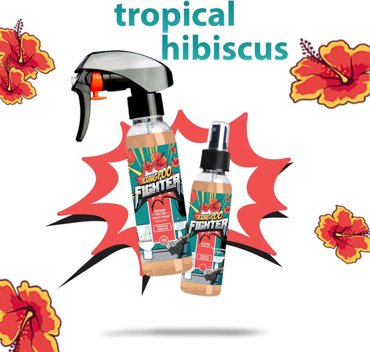 Kung Poo Figher Tropical Hibiscus (2 fl. oz) - USA Made Before You Go Toilet Bowl Spray | Bathroom Poop Air Freshener Odor Eliminator Funny Gift