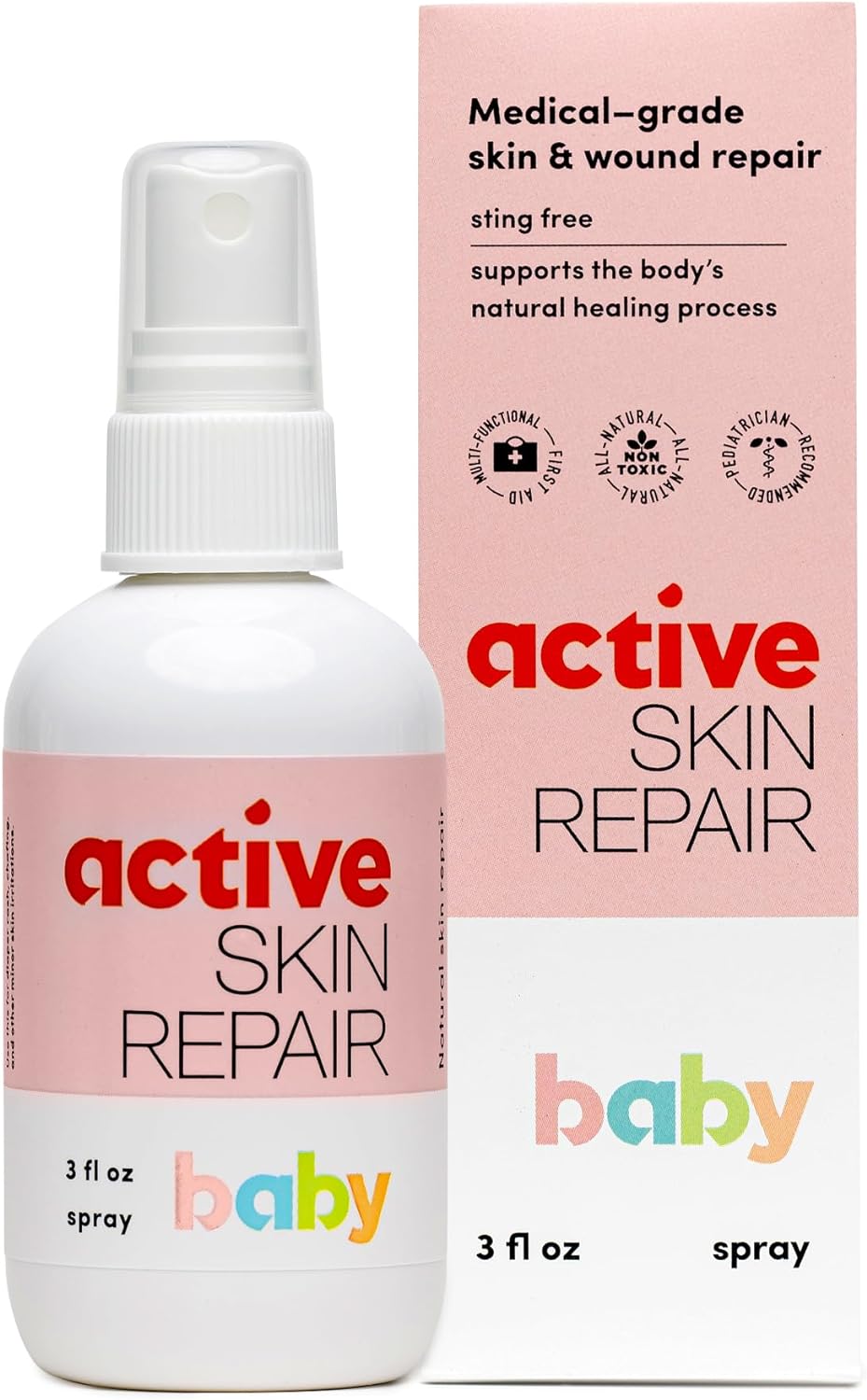 Active Skin Repair Natural, Non-Toxic, No Sting Baby Spray First Aid Safe For Use On Diaper Rash, Baby Acne, Eczema, Cuts, Wounds, Scrapes, And Other Skin Irritations (3 Oz. Spray)