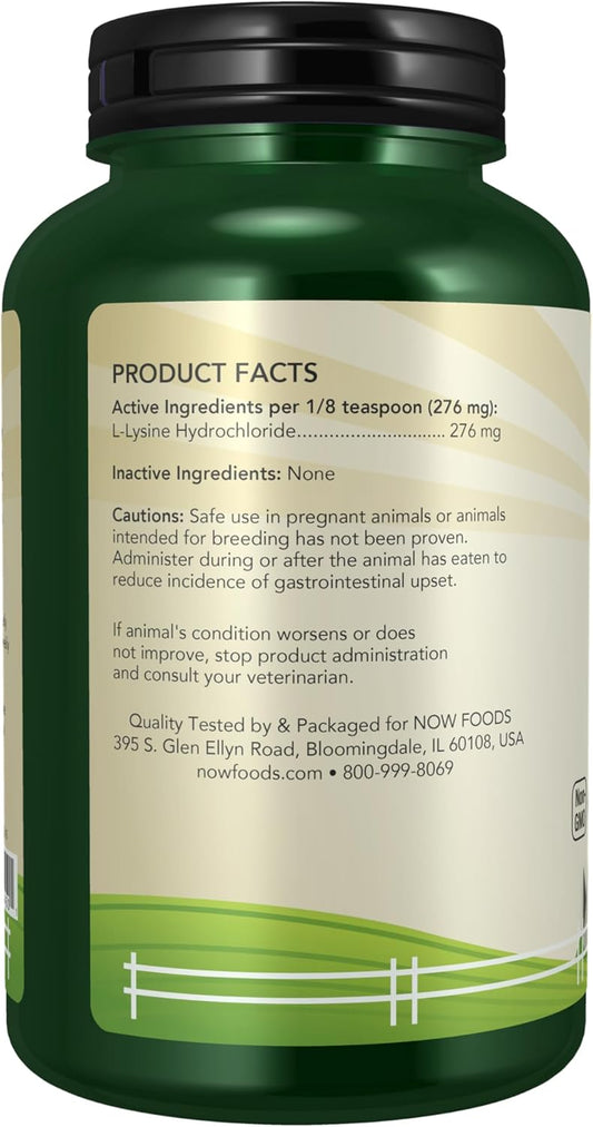 Now Foods Pet Health, L-Lysine Supplement, Powder, Formulated For Cats, Nasc Certified, 8-Ounce