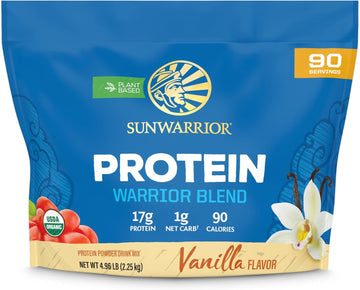 Sunwarrior Vegan Organic Protein Powder Plant-Based | Bcaa Amino Acids Hemp Seed Soy Free Dairy Free Gluten Free Synthetic Free Non-Gmo | Vanilla 90 Servings | Warrior Blend