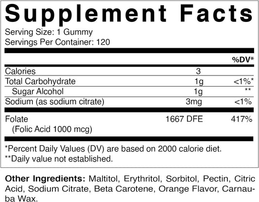 Vitamatic Folic Acid Gummies 1000 mcg (1 mg) - an Essential Prenatal Vitamins for Mom & Baby - Vitamin B9-120 Vegan Gummies (1)