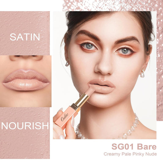 Oulac Color Rich Satin Lipstick Set For Women Nude Brown Lipsticks High Impact Lipcolor Tinted Lip Balm, Nourishing, Satin Finish, Moisturizing Creamy Formula, Vegan Gluten Free (10+12+13)
