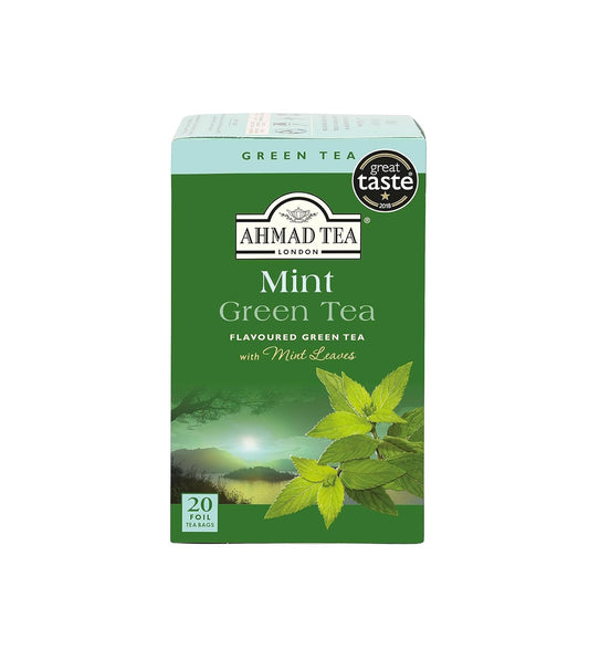 Ahmad Tea Mint Green Tea, Foil Wrapped Teabags, 20 Ct (Pack Of 1) - Caffeinated & Sugar-Free