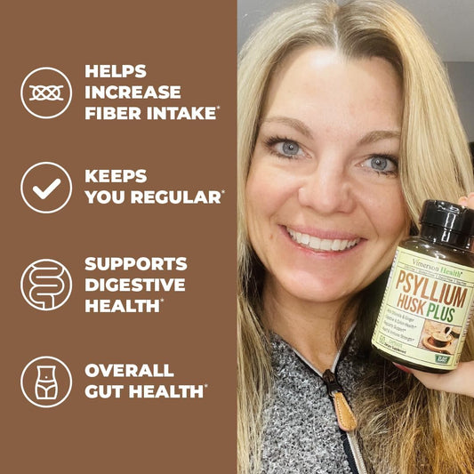 Psyllium Husk Powder Capsules. Fiber Supplement for Digestive, Colon & Gut Health - Dietary Fiber Pills Help Keep You Regular. Antioxidant & Energy Support for Men & Women. Vegan, Non-GMO. 60 Capsules