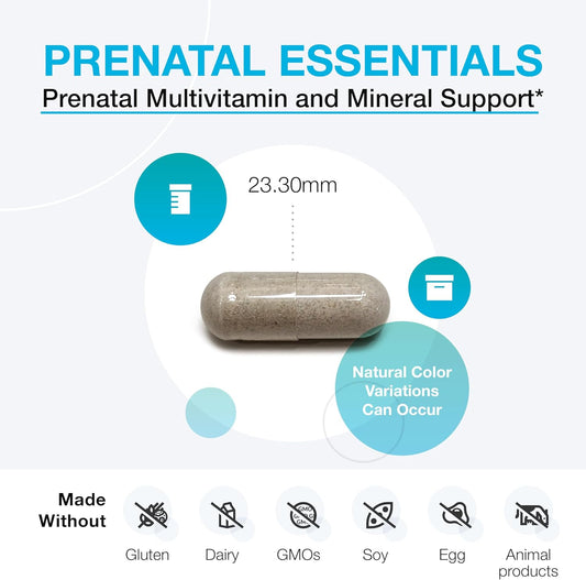 XYMOGEN Prenatal Essentials - Prenatal Vitamins + Mineral Support - Pre Natal Multivitamin with Bioactive Folate Methyl (5-MTHF) + Gentle Minerals to Promote Optimal Absorption (150 Capsules)