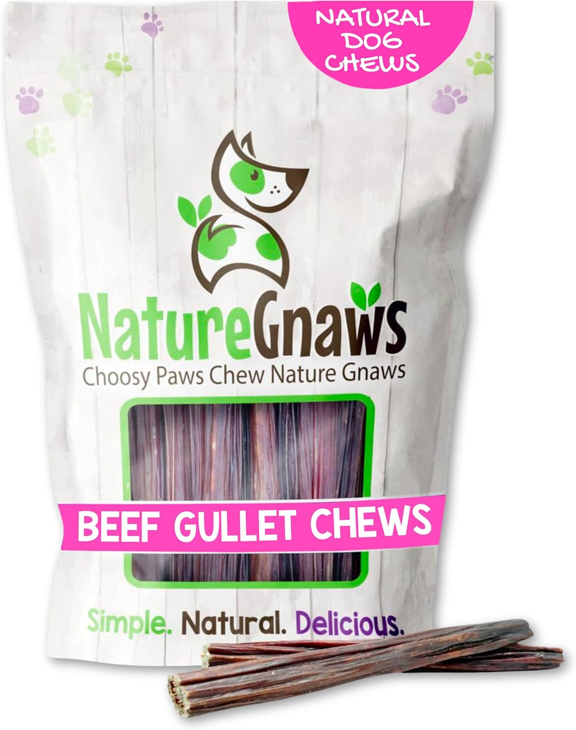 Nature Gnaws Beef Gullet Sticks For Dogs 5-6" (15 Count) - Natural Beef Jerky Stick Dog Chew Treats - Rawhide Free