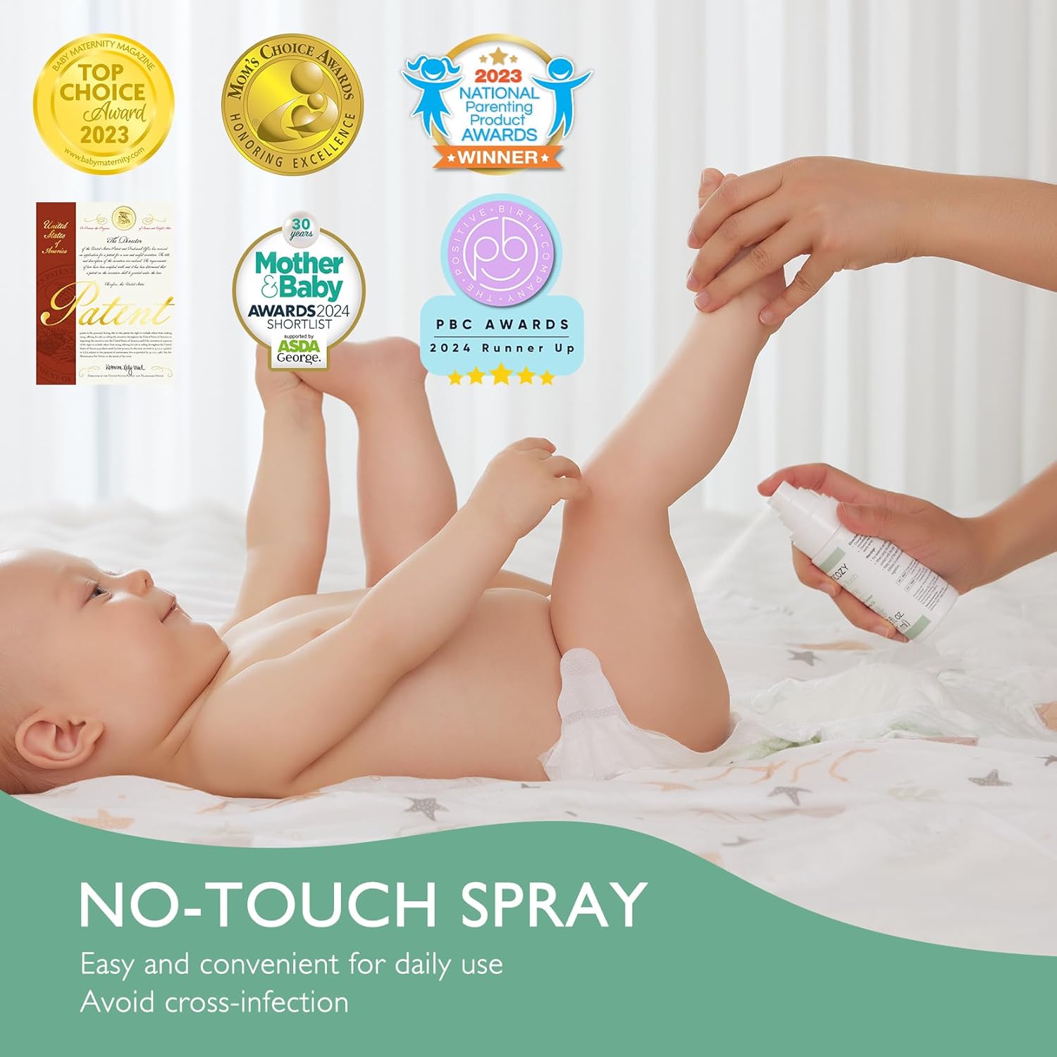 Momcozy Baby Diaper Rash Cream Spray, Single Hand Diaper Spray Daily Use for Skin Care, Natural Ingredients Coconut Diaper Cream, Fragrances Free Hypoallergenic for Sensitive Skin, 200 Sprays 2 oz : Baby