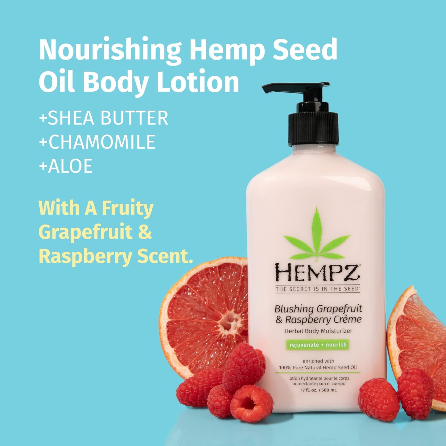 Hempz Body Lotion - Grapefruit & Raspberry Crème Daily Moisturizing Cream, Shea Butter Body Moisturizer - Skin Care Products, Hemp Seed Oil - Large : Beauty & Personal Care