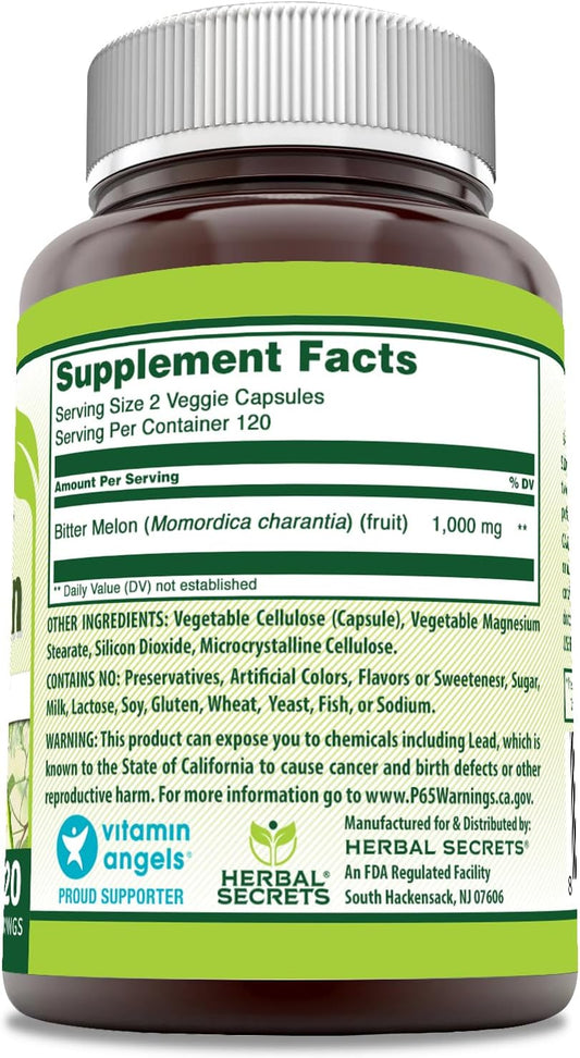 Herbal Secrets Bitter Melon 1000 Mg Per Serving | 240 Veggie Capsules Supplement | Non-Gmo | Gluten Free | Made In Usa