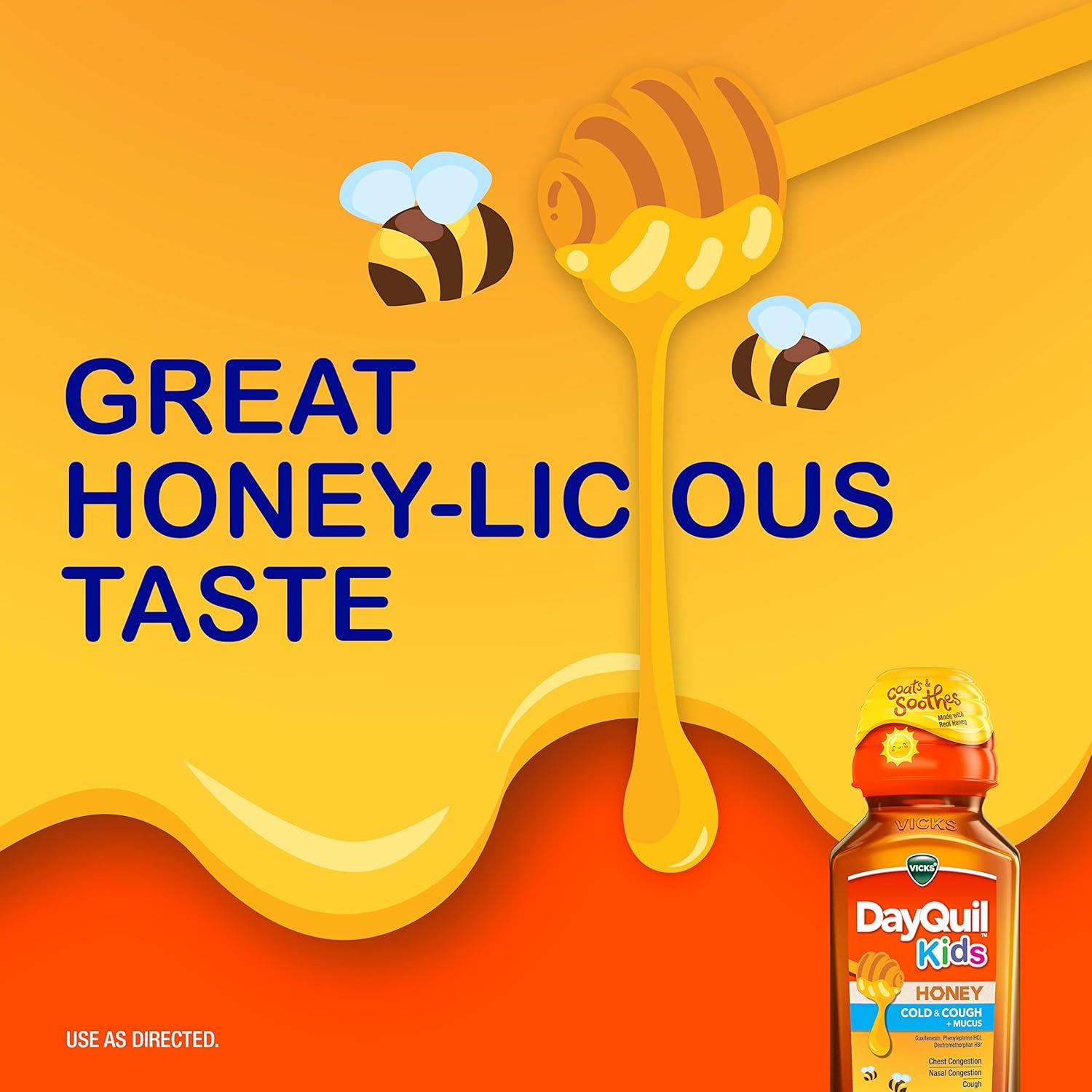 Vicks DayQuil Kids Cold and Cough + Mucus Relief Made with Real Honey for Kids 6+ Tastes Great 8oz : Health & Household