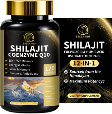 Shilajit Capsules For Men & Women, With Sea Moss & Ashwagandha, 12 In 1 Himalayan Shilajit Supplements With Coenzyme Q10, Fulvic Acid & Humic Acid, Lion'S Mane, Energy & Immune Support , 120 Count