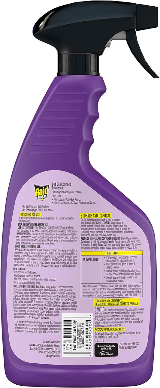 Raid Max Bed Bug Extended Protection, Kills Bed Bugs For 8 Weeks On Laminated Woods And Surfaces, 22 Oz