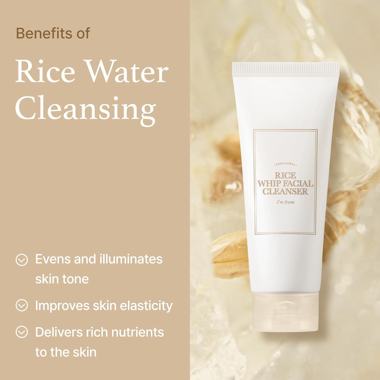 I'M From Rice Whip Facial Cleanser, Low-Ph Korean Rice Water Face Wash For Sensitive, Dry Skin, Gentle Face Wash For Hydrating & Moisturizing, Creamy Lather, Makeup Remover (5.07 Fl Oz) : Beauty & Personal Care
