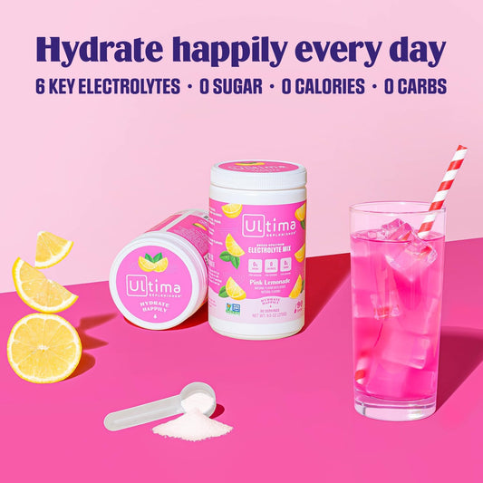 Ultima Replenisher Electrolyte Drink Mix Bundle – Pink Lemonade, 90 Serving Canister & 20 Stickpacks – 6 Electrolytes & Minerals – Keto Friendly, Vegan, Non-Gmo & Sugar-Free Electrolyte Powder