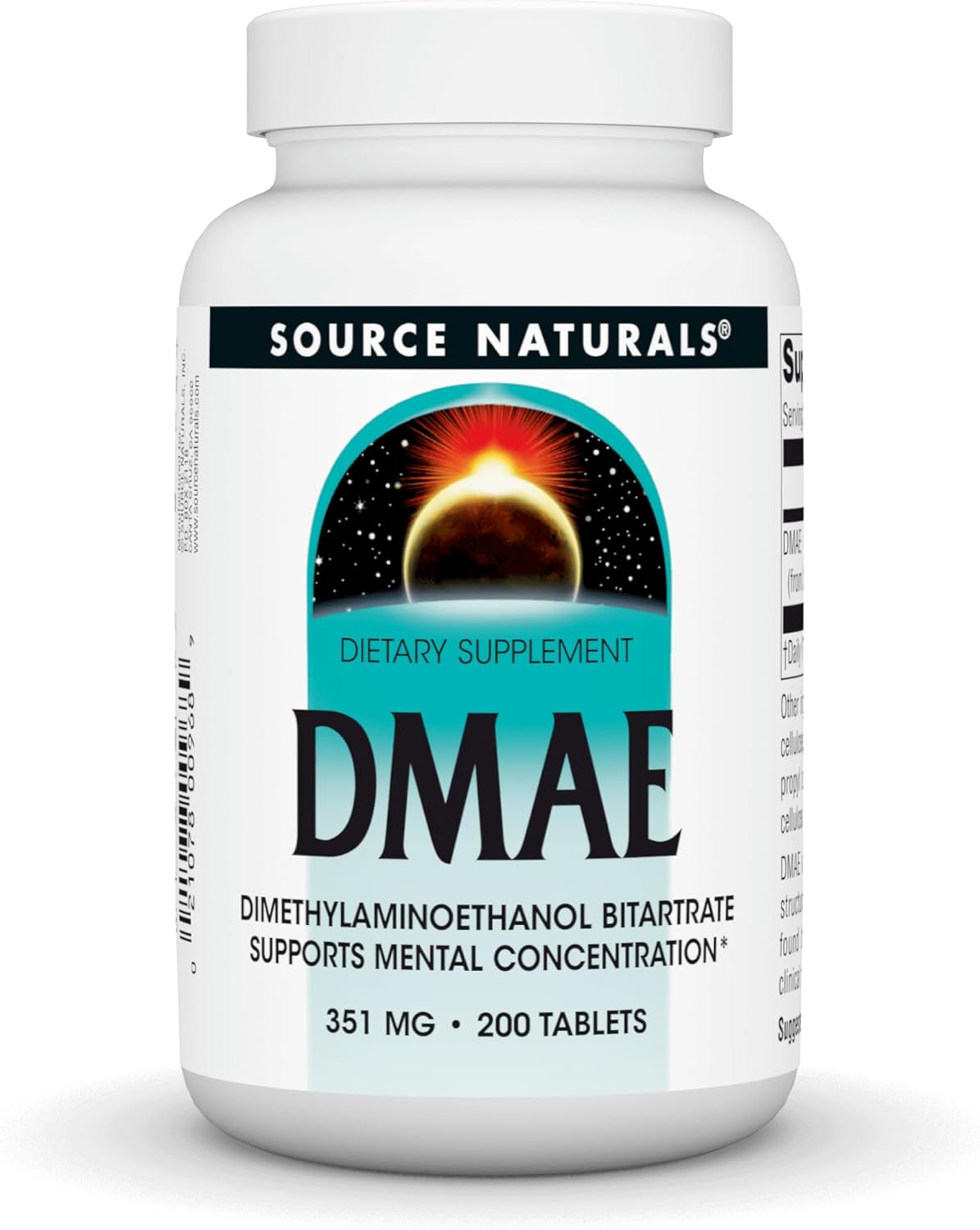 Source Naturals Dmae, Dimethylaminoethanol Bitartrate - Supports Mental Concentration - 200 Tablets