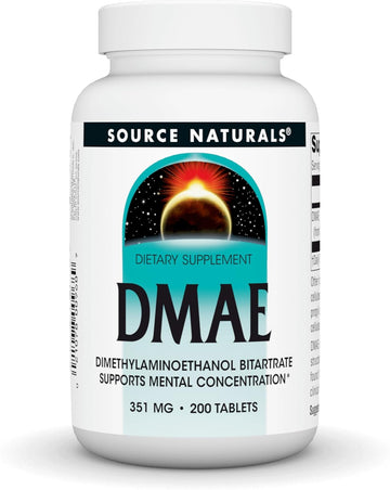 Source Naturals DMAE, Dimethylaminoethanol Bitartrate - Supports Mental Concentration - 200 Tablets