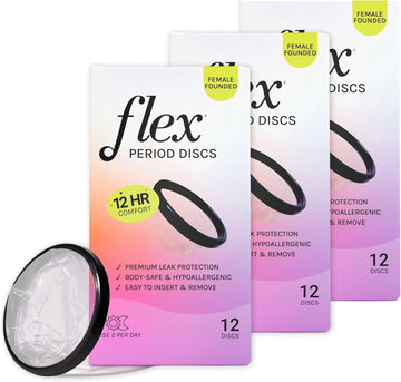 Flex Menstrual Discs | Disposable Period Discs | Reduce Cramps & Dryness | Beginner-Friendly Tampon Alternative | Capacity Of 5 Super Tampons | Made In Canada | 3-Pack (36 Total Count)