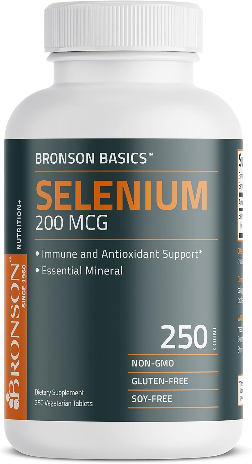 Bronson Selenium 200 mcg Immune & Antioxidant Support Essential Mineral, 250 Vegetarian Tablets : Health & Household