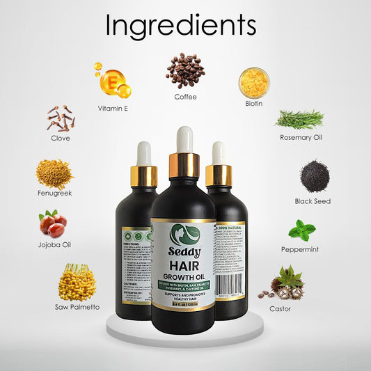 Seddy Organic Jamaican Black Castor Oil - With Rosemary & Peppermint In Glass Bottle - Cold Pressed | Hexane-Free | Promotes Hair Growth | Strengthens Hair | Hair Treatment Oil - 3.4 Fl. Oz