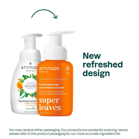 ATTITUDE Foaming Hand Soap, EWG Verified, Dermatologically Tested, Plant and Mineral-Based, Vegan Personal Care Products, Orange Leaves, 10 Fl Oz