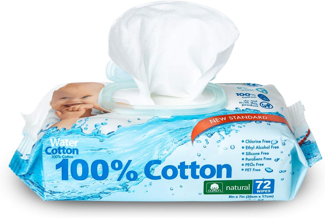 Water Cotton Baby Wipes 100% Biodegradable Sensitive Baby Safe Sweet Almond Oil Panthenol, White, Aloe Vera, 72 Count