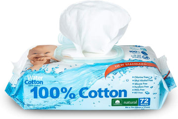 Water Cotton Baby Wipes 100% Biodegradable Sensitive Baby Safe Sweet Almond Oil Panthenol, White, Aloe Vera, 72 Count