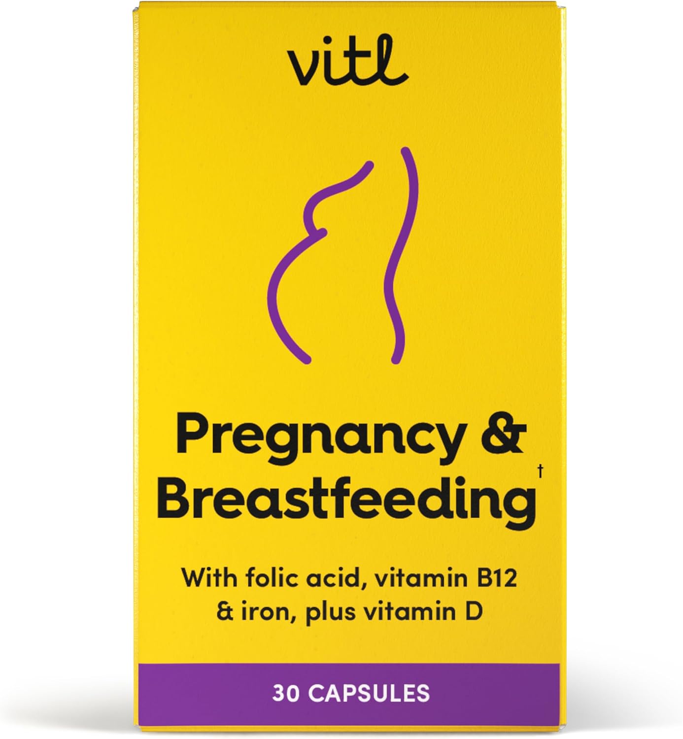 Vitl Pregnancy & Breastfeeding Support Supplement - 30 Vegan Capsules - Includes Folic Acid, Vitamin B12, Iron & Vitamin D - With 17 Essential Nutrients & Vitamins - Pre & Postnatal Support For Women