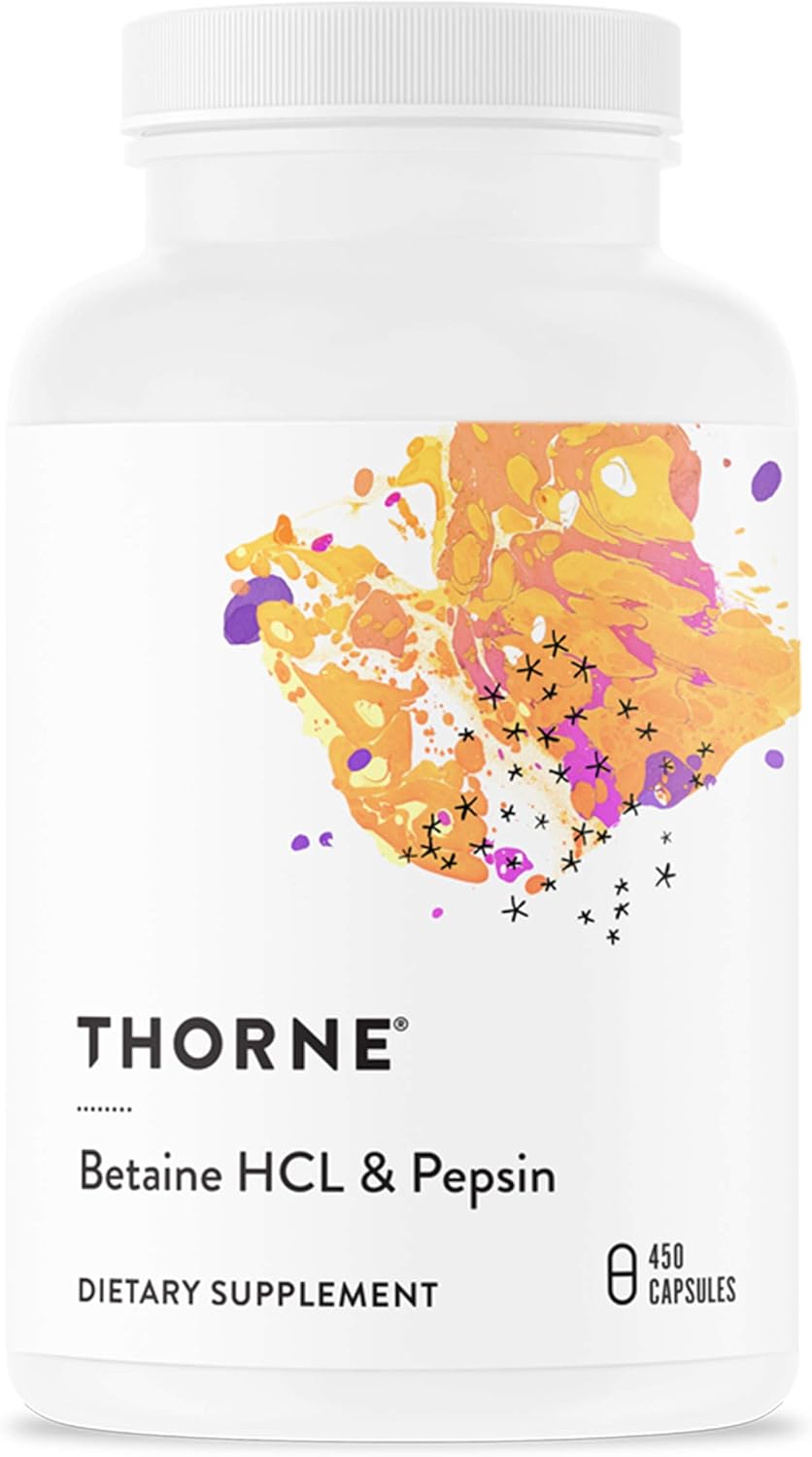 Thorne Betaine Hcl & Pepsin - Digestive Enzymes For Protein Breakdown And Absorption - 450 Capsules