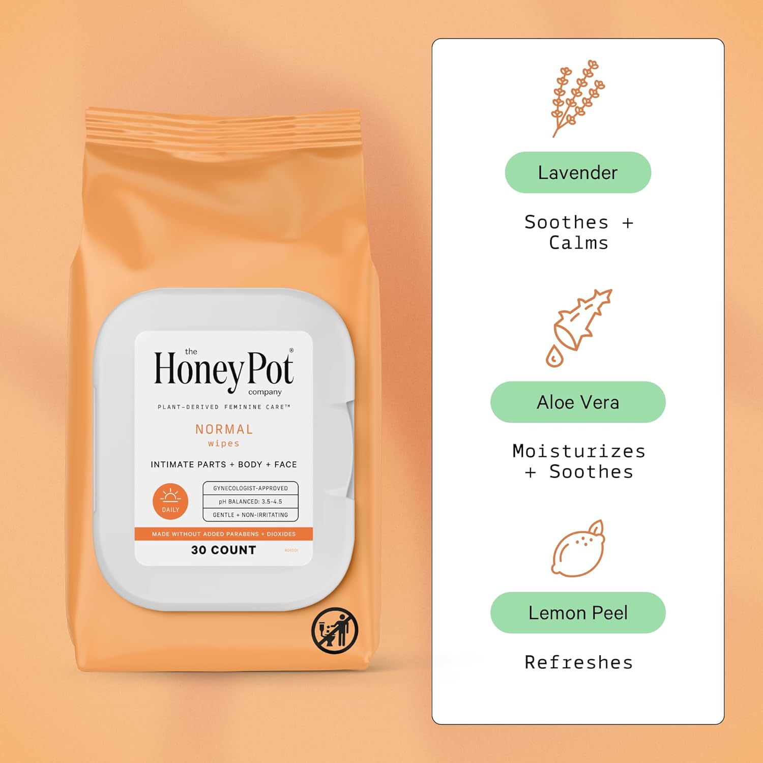 The Honey Pot Company - Heavy Daytime & Normal Feminine Wipes Bundle - Herbal Pads Insused w/Essential Oils for Cooling Effect - Feminine Care - Sanitary Pads for Women - FSA & HSA Eligible : Health & Household