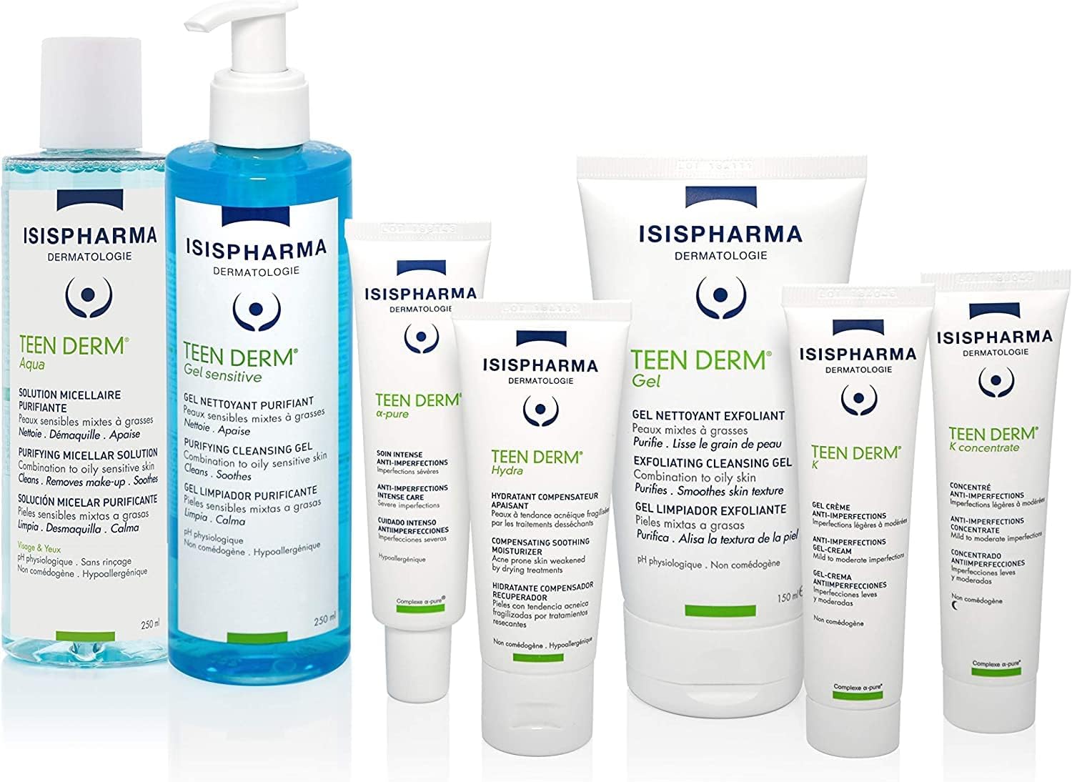 Isispharma Teen Derm Sensitive Gel - Purifying Exfoliating Gel For Acne Treatment - Face Wash For Sensitve To Oily Skin - Cleanser With Zinc And Natural Extracts - Glass Skin Effect - Made In France