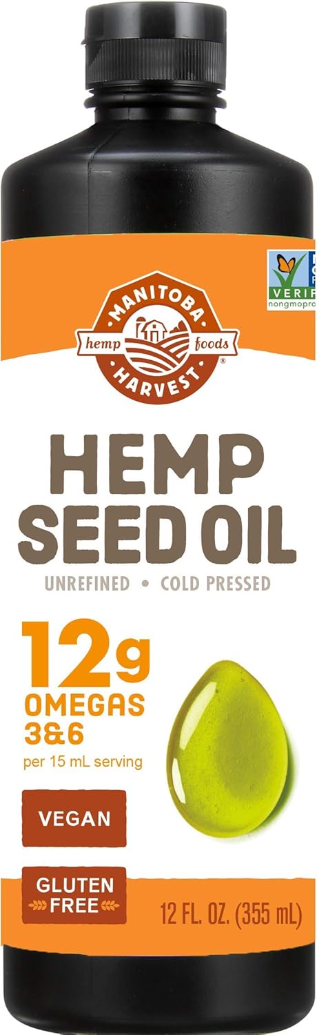 Manitoba Harvest Hemp Seed Oil – Cold Pressed, Premium Quality – 12G Of Omegas 3 & 6 Per Serving – Hydrate & Nourish Skin - Non Gmo, Vegan, Gluten Free – Great For Cooking, Salad Dressings - 12 Fl Oz
